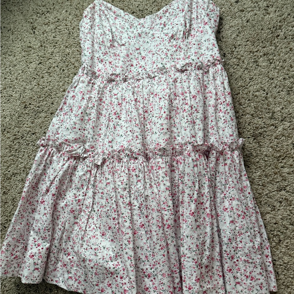 Altar'd State Pink and White Ruffled Tiered Sundress